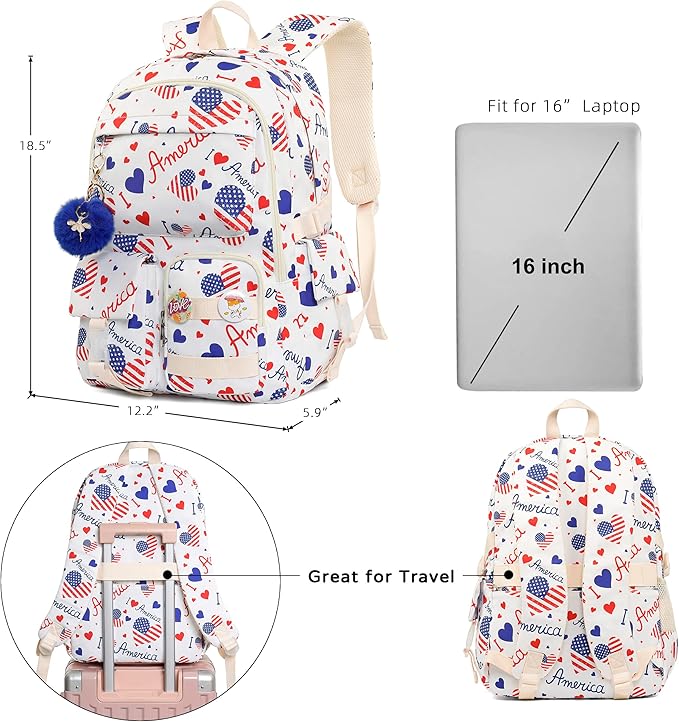 Laptop Backpacks 16 In School Bag College Backpack Anti Theft Travel Daypack Bags Bookbags for Teens Girls Women (White-1)
