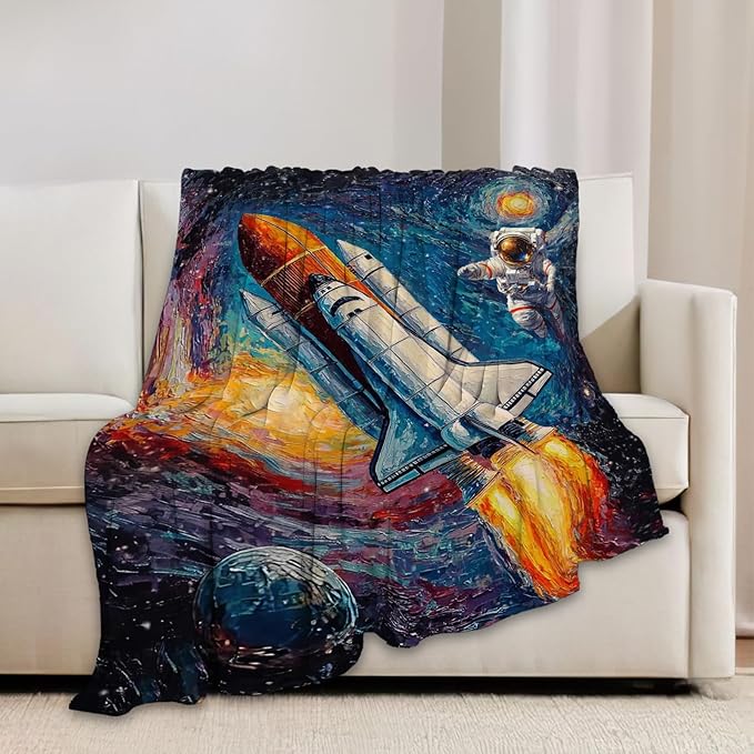 Space Rocket Blanket Astronaut Throw Blankets Gifts for Girls Boys Kids Soft Cozy Fleece Plush for Couch Sofa Bed 50"x40"