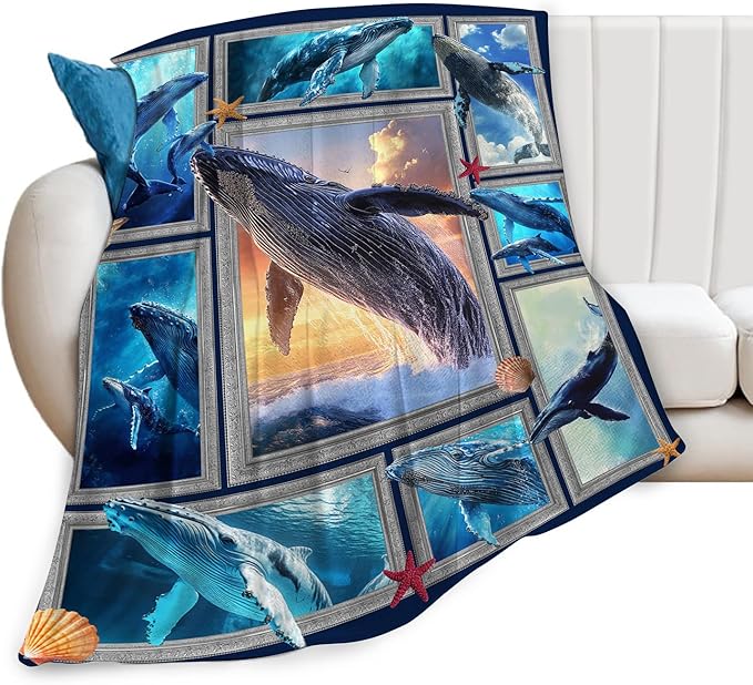 Orca Blanket Ultra Soft Cozy Killer Whale Throw Blanket Fleece Fuzzy Plush Marine Life Lovers Whales Decor Gifts for Women Girls Adults Couch Sofa 50"x40"