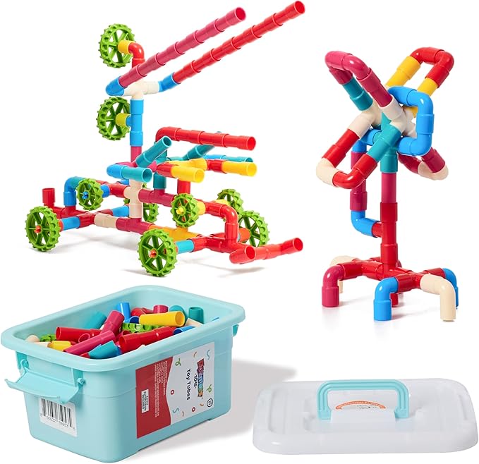 144 PCS STEM Pipe Building Blocks - Colorful Tube Construction Set for Kids Age 3+, Sensory Educational Learning Toys for Boys & Girls, Creative Engineering Building Kit for Preschool & Toddlers