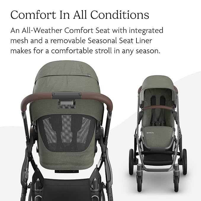 UPPAbaby Vista V3 Stroller - Full-Size Single-to-Double Stroller System - Toddler Seat, Bug Shield, Rain Shield, and Storage Bag Included - Evelyn (Meadow Green/Graphite Frame/Chestnut Leather)