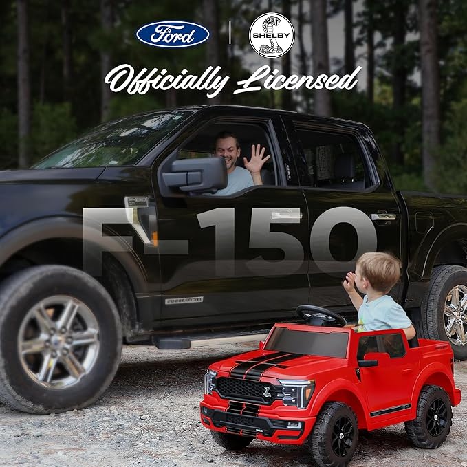 Licensed Ford Shelby F-150 Kids Ride on Car Truck, 12V Toddler Electric Car for Kids Ages 3-6 w/Remote Control - Red
