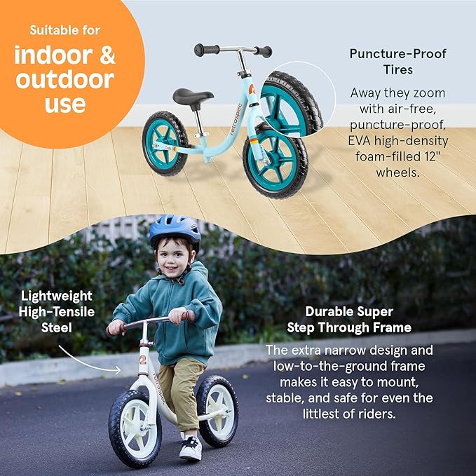 Retrospec Cub Toddler Balance Bike for Ages 18 Months - 3 Years - 12in No-Pedal Beginner Bicycle with Adjustable Seat, Puncture-Proof Tires & Safe Low Frame Design