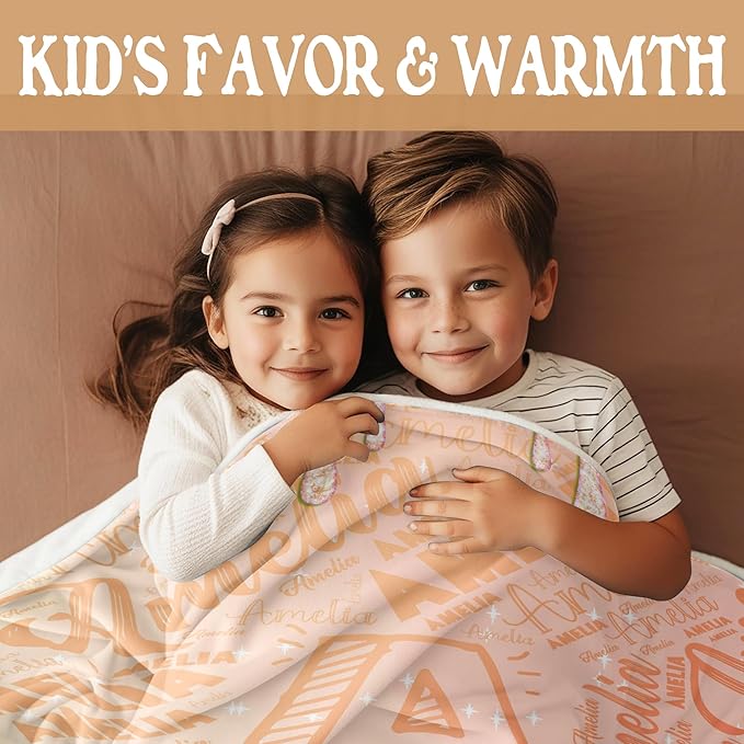 Custom Girl Blanket with Name Personalized Cute Ribbon Bow Blanket for Newborn Customized Soft Flannel Throw Blanket Memorial Gift for Toddler on Birthday Baby Shower Christmas