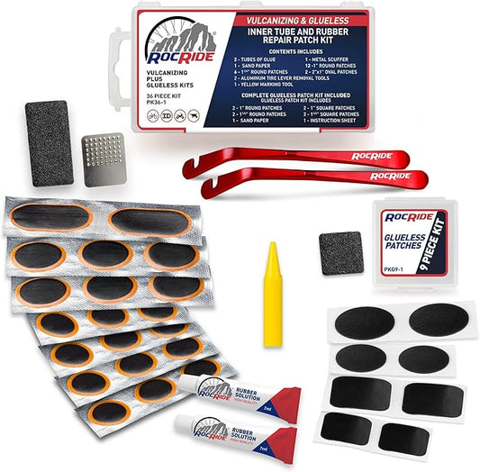 36-PC Bike Inner Tube Repair Kit. Includes Vulcanizing and Self Adhesive Bike Tire Patch Kit with Metal Tire Levers