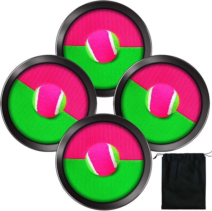 Aneco Toss and Catch Paddle Game Set Sticky Ball Catch Game Toys with 4 Paddles, 4 Balls, Storage Bag Disc Paddles and Toss Ball Sport Games for Family Outdoor Play School Beach Toys Birthday Gifts