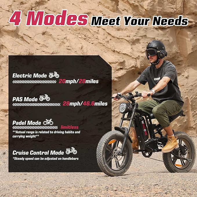 E2/K20 Electric Bike for Adults, 48V 13Ah/15Ah Battery, Up to 28 MPH & 46.6/60 Miles (PAS), 750/1000W Peak Ebike with All-Terrain 20"/26'' Fat Tires, UL Certified, Moped E-Bike