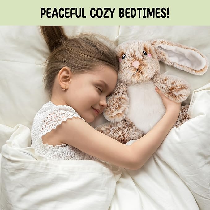 Bunny Microwavable & Weighted Stuffed Animals - 1.5 Lbs Unscented Heating Pad for Period Cramps Pain Relief and Anxiety, Cute Bunny Plush Toys Gifts for Women Girls Adults and Kids by Happy Fuel