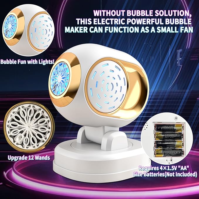 Bubble Machine, Automatic Bubble Machine for Kids Parties Toddlers, Bubble Blower Machine Bubble Maker Battery Operated, Great for Wedding Birthday - Halloween Outdoor Bubble Toy, White