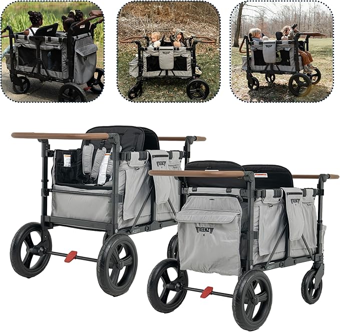 Keenz XC+ EVO - Luxury Comfort Stroller Wagon | Foldable 4 Passenger with Adjustable Canopy | Grey