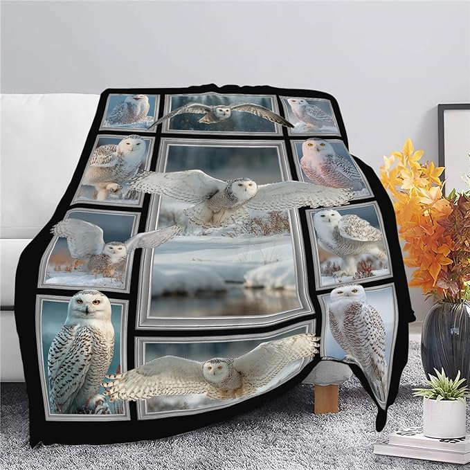 White Owl Throw Blanket White Owl Stuff Gifts for Kids Girls Boys Adults Women Men Soft Cozy Warm Plush Fluffy Fuzzy Fleece Blanket Decor 40''X50''