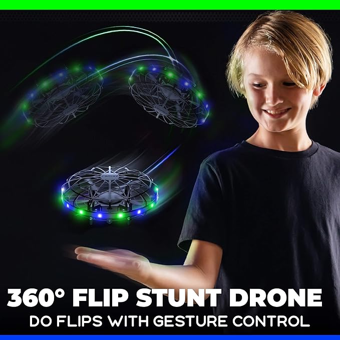 Force1 Scoot LED Hand Operated Drone for Kids or Adults - Hands Free Motion Sensor Mini Drones, Easy Indoor Flying Orb Ball Small UFO Toy for Boys and Girls (Green/Blue)