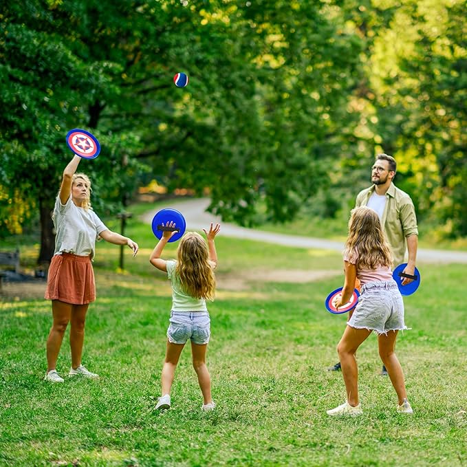 PlayZap Toss and Catch Ball Set Ultra Sturdy ABS - Family Games Christmas Stocking Stuffers Gift for Toddlers Kids Teens Boys Girls 3-5 5-8 8-13+ Yrs - Baseball Toys for Beach Pool Yard Outdoor 4 Pack