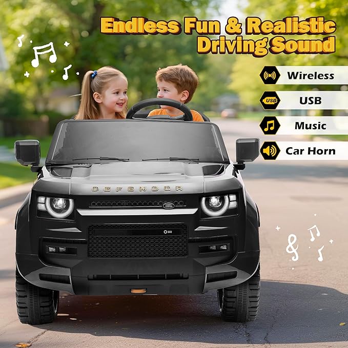 24V Licensed Land Rover 2 Seater Ride on Car for Kids, Battery Powered Electric Car Ride on Vehicle with Parent Remote Control, LED Light, Spring Suspension, Suitable for Aged 3-8, Black