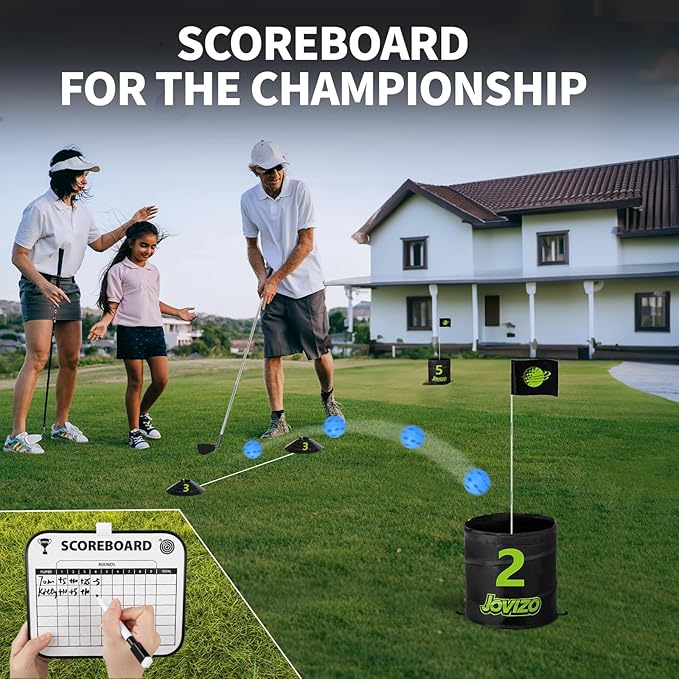 Bucket Golf Chipping Game with 1 Club & 6 Holes, Portable Golf Set for Adults Kids, Outdoor Indoor Sports Practice Toy Gift for Family Play Yard, Backyard, Lawn, Beach