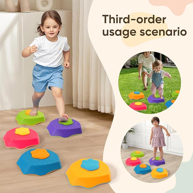 5-Pack Stepping Stones for Kids with Sound Effects - Balance & Coordination Toys for Toddlers Ages 3+, Indoor/Outdoor Play with Interactive Sensory Feedback