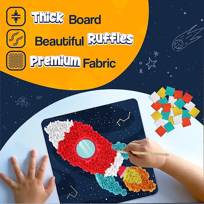 jackinthebox Poke Poke Art for Kids – Space Theme, Mess-Free Fabric Art and Craft, Flower Pressing Kits, Gift for Kids, Toys for Girls and Boys Ages 4 5 6 7 8
