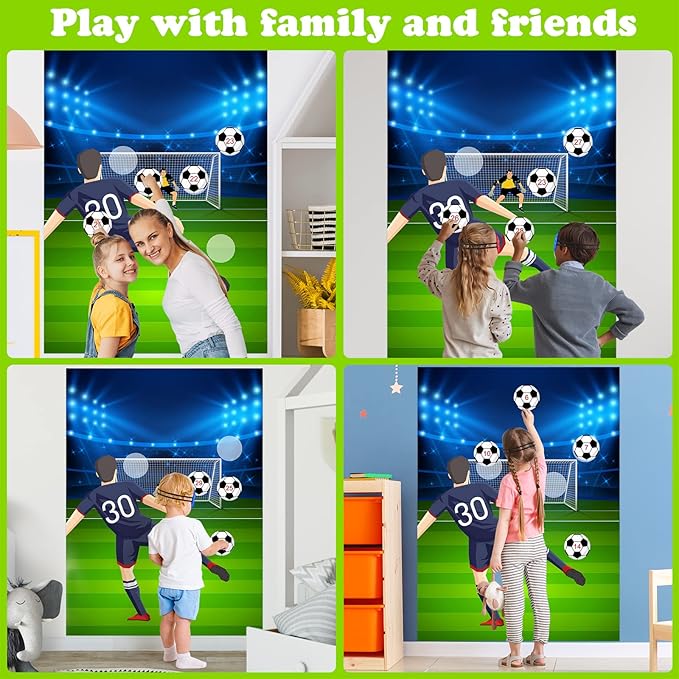 PLULON Soccer Party Games for Kids Pin The Soccer on The Goal Birthday Party Games Football Poster with Soccer Ball Stickers for Soccer Birthday Party Supplies Classroom Family Activities