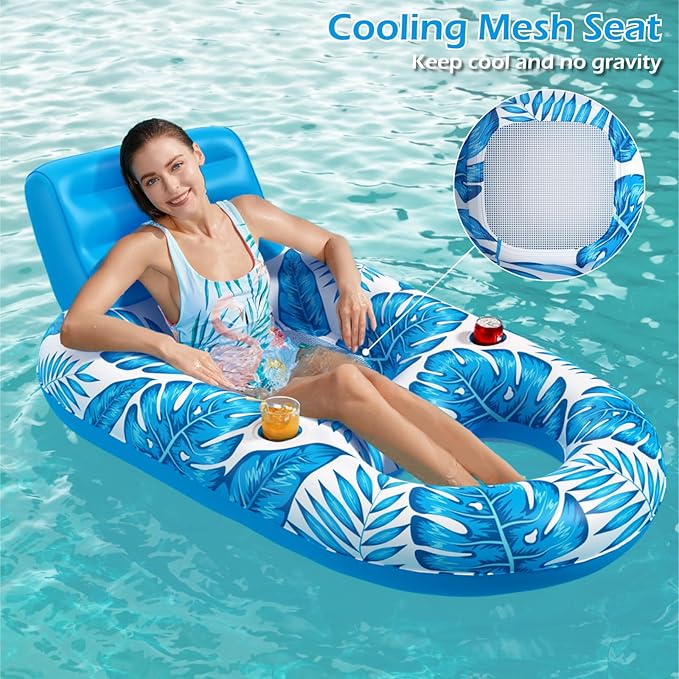 Jasonwell Inflatable Pool Float Adult - Pool Floaties Lounger Floats Raft Floating Chair Water Floaties for Swimming Pool Lake Lounge Float with Cup Holders Beach Pool Party Toys for Adults