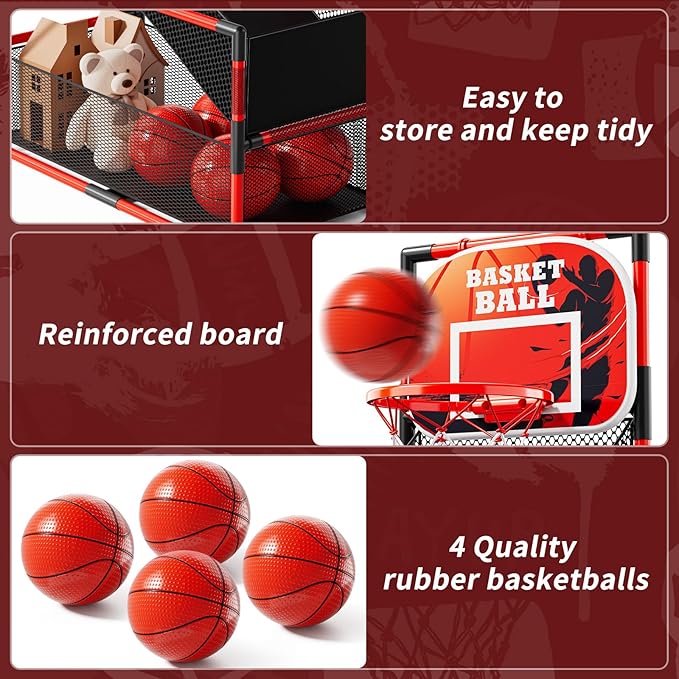 Arcade Basketball Game Set for Kids 3-12 Years Old, Kids Basketball Hoop with 4 Balls & Pump, Indoor Outdoor Sports Play Toys, Basketball Games Toys, for Boys Girls Teens