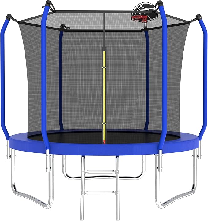 KEIKI Trampoline 8FT Trampolines with Enclosure Net, 960LBS Outdoor Trampolines for Kids with Basketball Hoop-ASTM Approved Trampoline for Children and Adults with Ladder