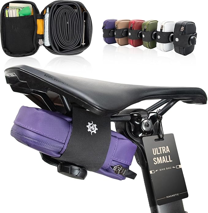 Lumiere & Co. Falcon Magnetic Saddle Bag – 0.37L | 5"x 3"x 1.5" | Sleek Minimalist Design, Fast Magnetic Buckle Attachment | Cycling Bike Bag (Purple, Ultra Small)