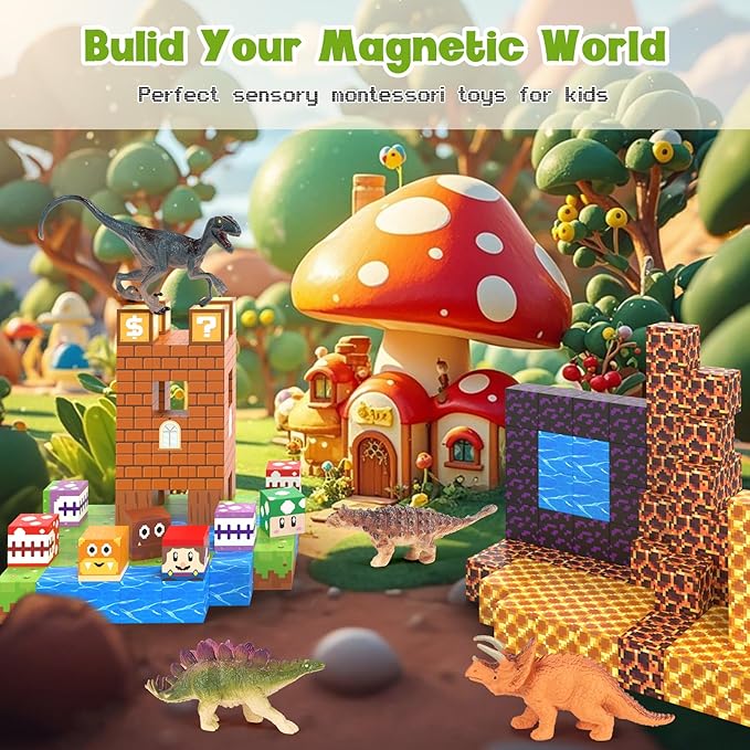 Magnetic Blocks 216Pcs Game Style, Magnetic Building Blocks Sensory Building Toys for 3-5 4-6 5-7 6-8 Year Old Boys Girls, Christmas Birthday Gifts for Boys & Girls Ages 3+