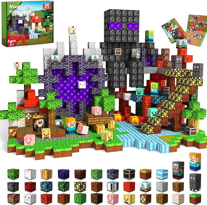 100 PCS Magnetic Blocks - Magnetic Building Blocks, Stacking Magnets for Kids, Sensory Toy for STEM Montessori Sensory Toys for Kids 3+ Boys and Girls Christmas Birthday Gifts