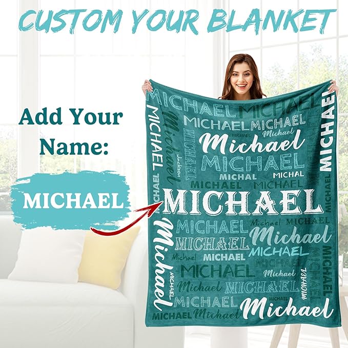 Ship Next Day, Personalized Baby Blanket with Name - Printed in USA, Custom Name Blanket for Boys Girls Kids, Customized Flannel Blankets Gifts for Teen Shower Toddlers Christmas Brithday