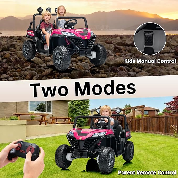 24V 2 Seater Kids Ride On Truck, 4WD Battery Powered Electric Car with Remote Control, Girls Tractor with 4x100W Powerful Motors, Bluetooth, Pink