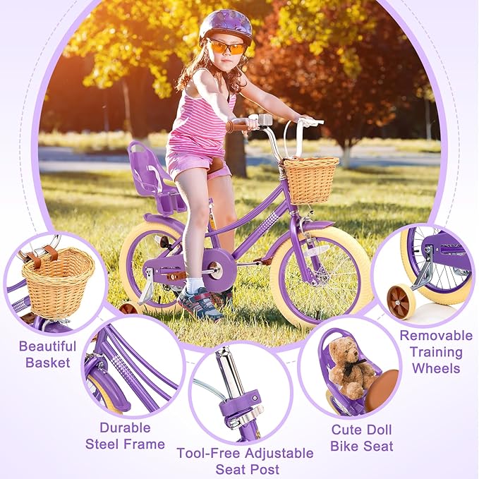XJD Girls Bike for Toddlers and Kids Ages 2-12 Years Old,12 14 16 Inch Kids Bike with Training Wheels & Basket