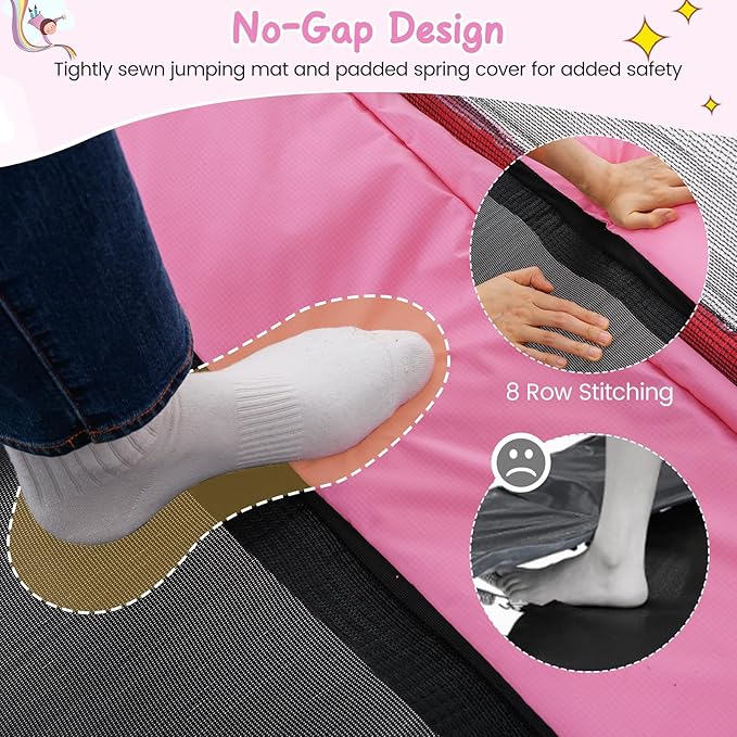 Goplus 6 x 4 FT Rectangle Kids Trampoline, Indoor Outdoor Recreational Trampoline with Swing, Gymnastics Bar & Safety Enclosure Net, ASTM Compliant Gift for Children Boys Girls