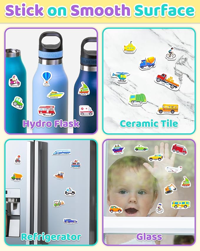 Benresive Reusable Sticker Book for Toddlers 2-4 Years, Fun Travel Stickers for Kids, Waterproof Sticker Books for Toddlers 1-3, Crafts Activities for Toddler 1-3 2-4 3-5 - Transport