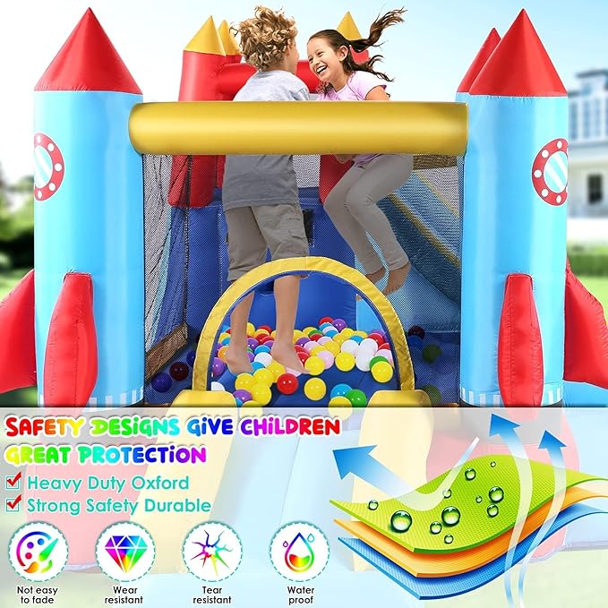 AKEYDIY Kid Bounce House Rocket Blast- 13X12ft Inflatable Jump Houses for Kids 3-12, Adventure Park W/Long Slide,Climbing Wall,Bounce Castle for Indoor Outdoor