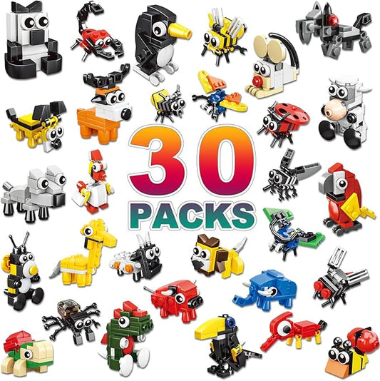 30 Pack Animal Building Blocks Set (758 PCS) - Party Favors for Kids 8-12, Stocking Stuffers, Classroom Prizes, Party Favors, Goodie Bag Stuffers, Treasure Box Rewards & Piñata Fillers