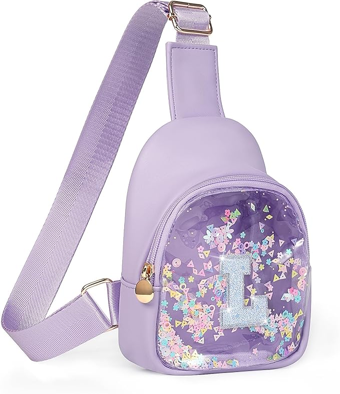 COSHAYSOO Custom Kawaii Toddler Girls Purse Gifts for Daughter Granddaughter Birthday Enrollment Graduation Party Favors, Little Girl Sling Bag Kids Clear Crossbody Chest Pouch Initial Letter L