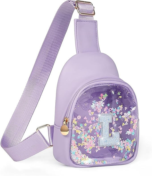 COSHAYSOO Custom Kawaii Toddler Girls Purse Gifts for Daughter Granddaughter Birthday Enrollment Graduation Party Favors, Little Girl Sling Bag Kids Clear Crossbody Chest Pouch Initial Letter L