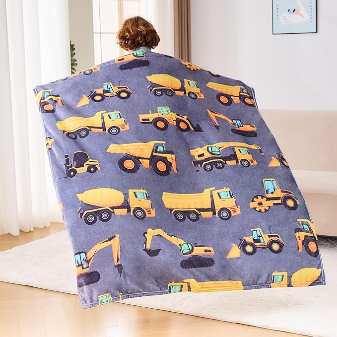 Wajade Kids Construction Truck Blanket for Boys Soft Fleece Kids Blanket for Couch Sofa Bedroom 3D Vehicles Excavator Cars Throw Blanket 60"x80"