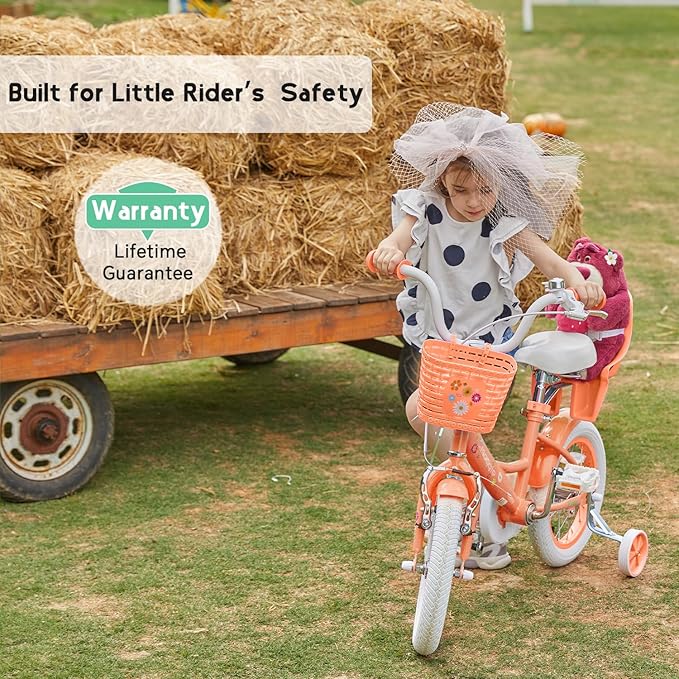 Glerc Maggie Girls Bike, 12-20 Inch Kids Bike for 2-13 Years Old Children, Princess Style Kids Bicycle with Doll-Seat & Basket & Training Wheels, Multiple Colors