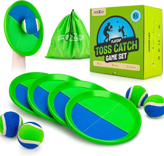 PlayZap Toss and Catch Ball Set Ultra Sturdy ABS - Family Games Christmas Stocking Stuffers Gift for Toddlers Kids Teens Boys Girls 3-5 5-8 8-13+ Yrs - Baseball Toys for Beach Pool Yard Outdoor 4 Pack