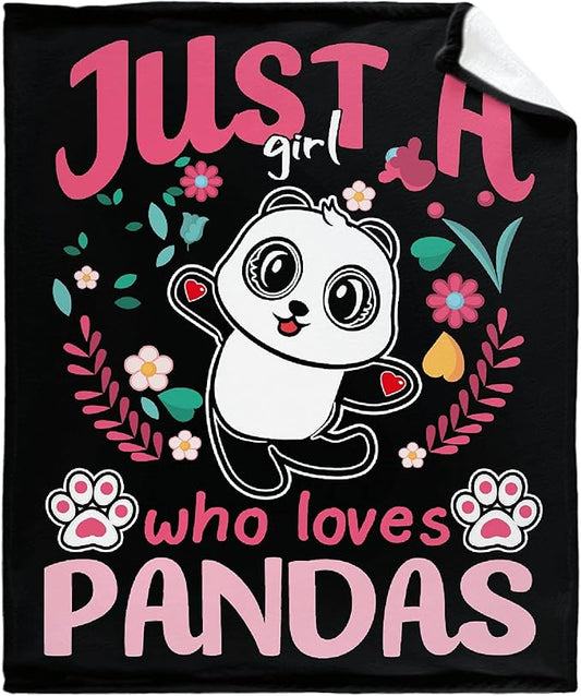 Just Girl Loves Pandas Blanket Soft Blankets and Throws Flannel Cozy Lightweight Quilt Gift Perfect for Bed Sofa Couch-120 x90 Extra Large for Family