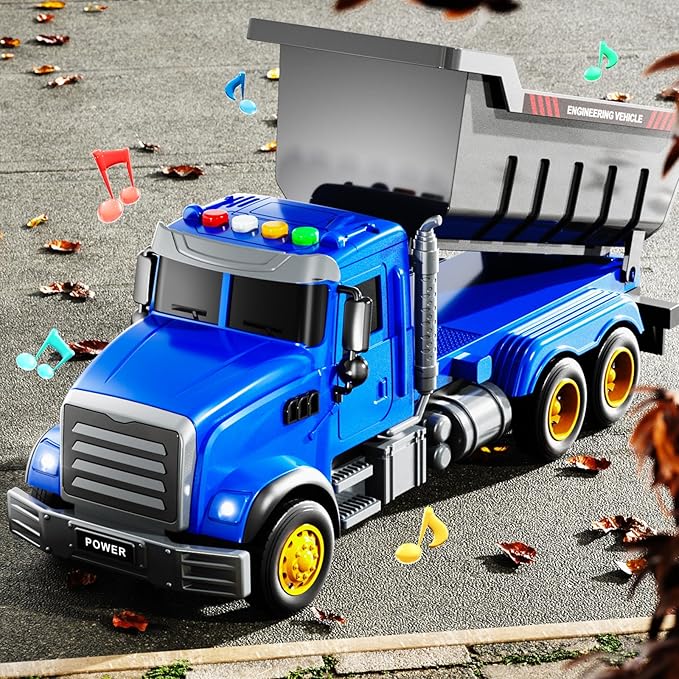 Toddler Trucks Toys for Boys 3-5 Years Old, Dump Truck with Lights and Sound, Kids Construction Playset, Garbage Car Toys Vehicle Playset for Kids Aged 3 4 5 6 7 8