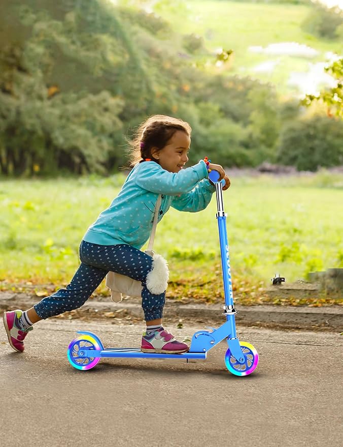 Scooter for Kids Ages 3+, 2 Wheels Kids Kick Scooter with Led Light Up & 3 Levels Adjustable, Lightweight Foldable for Boys&Girls