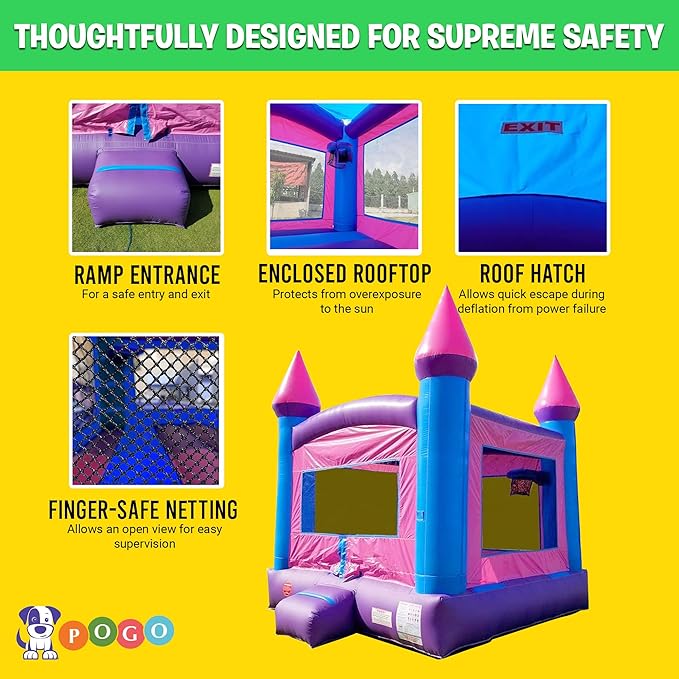 Crossover Classic Pink Inflatable Bounce House, Bouncy Jump Castle for Kids and Toddlers, Outdoor Birthday Party Jumping Bouncer, Commercial-Grade, Without Blower, 13 x 12 x 14.5 Ft