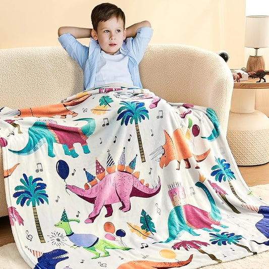 Wajade Toddler Fleece Dinosaur Blanket for Boys, Soft Throw Blanket with Dinosaur Print, Birthday Christmas Halloween Decor for Children, 50"x60"