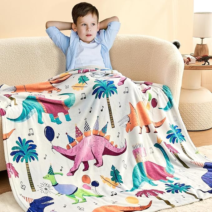 Wajade Toddler Fleece Dinosaur Blanket for Boys - Soft Throw Blanket with Dinosaur Print for Children's Birthday, Christmas, Halloween - 60"x80"