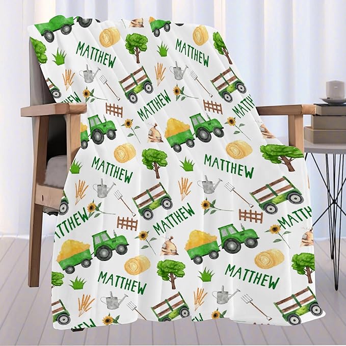 Custom Tractor Blanket with Name Personalized Tractor Blankets for Girls Boys Women Men Customized Blanket Gifts for Birthday 40"x50"for Kids/Small Pets