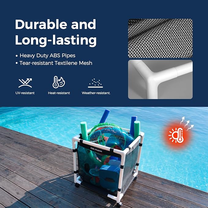 Pool Storage Bin, 45 Gallons, Holder for Noodles, Toys, Floats, Towels, Mesh Organizer for Swimming Equipments, Mini Style