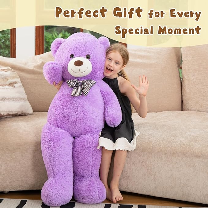 MorisMos Bow Tie Giant Teddy Bear 4 Feet, 47inch Stuffed Animal Big Teddy Bear Plush, Classic Girlfriend Boyfriend Gift on Birthday, Violet