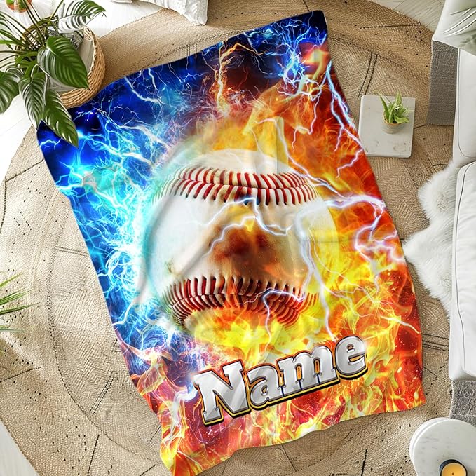 Baseball Blanket for Kids Boys 6-8, Custom 50x40 Inches Cozy Soft Small Sports Throws Gifts for Baseball Lovers Son Grandson for Sofa Couch Travel Camp